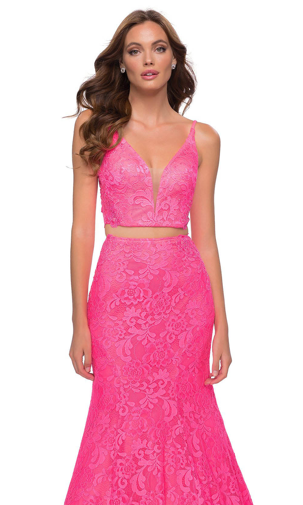 La Femme - 29967 Floral Trumpet 2-Piece Dress In Pink