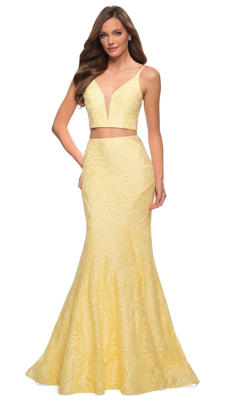 La Femme - 29970 Two Piece Laced Mermaid Gown In Yellow