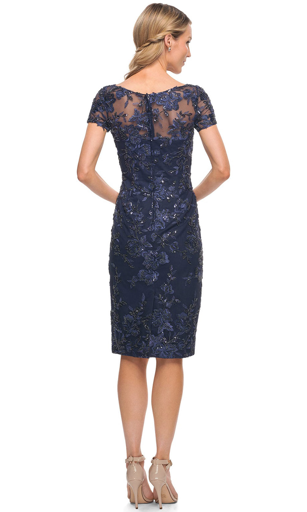 La Femme - 29982 Embellished Bateau Neckline Sheath Dress In Blue