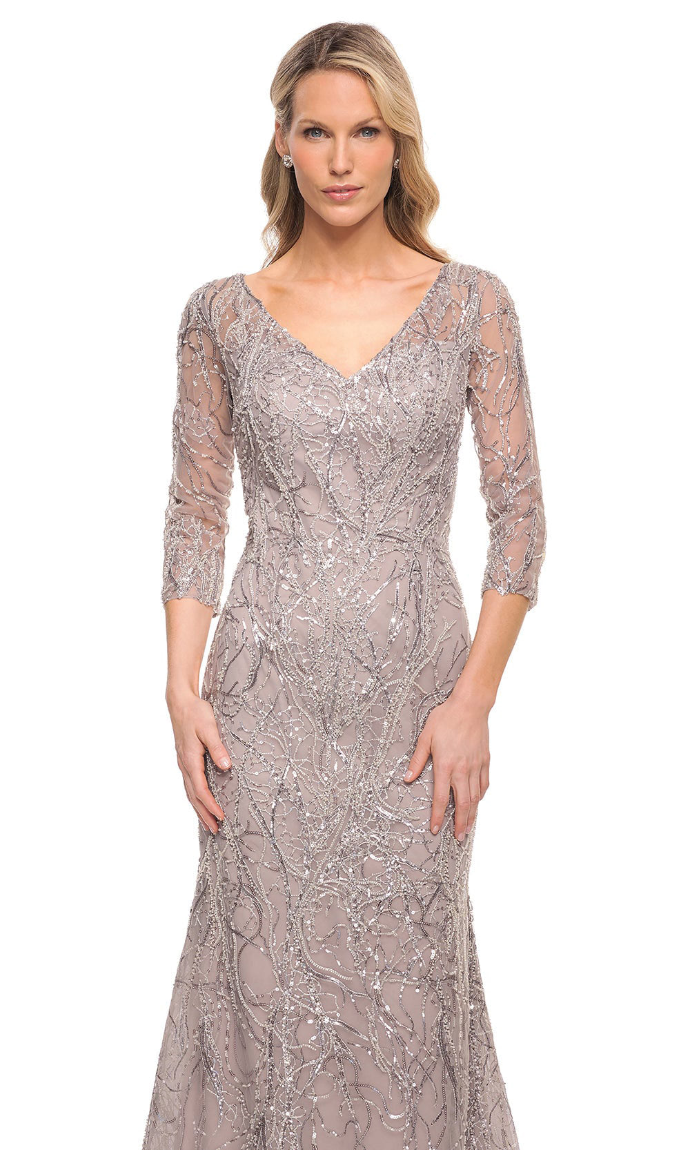 La Femme - 30044 Beaded Long Sheath Dress In Purple