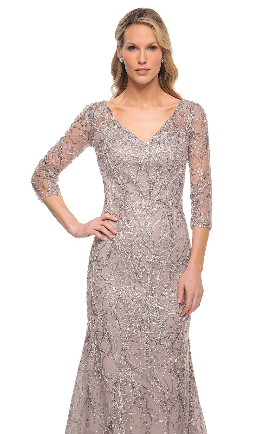 La Femme - 30044 Beaded Long Sheath Dress In Purple