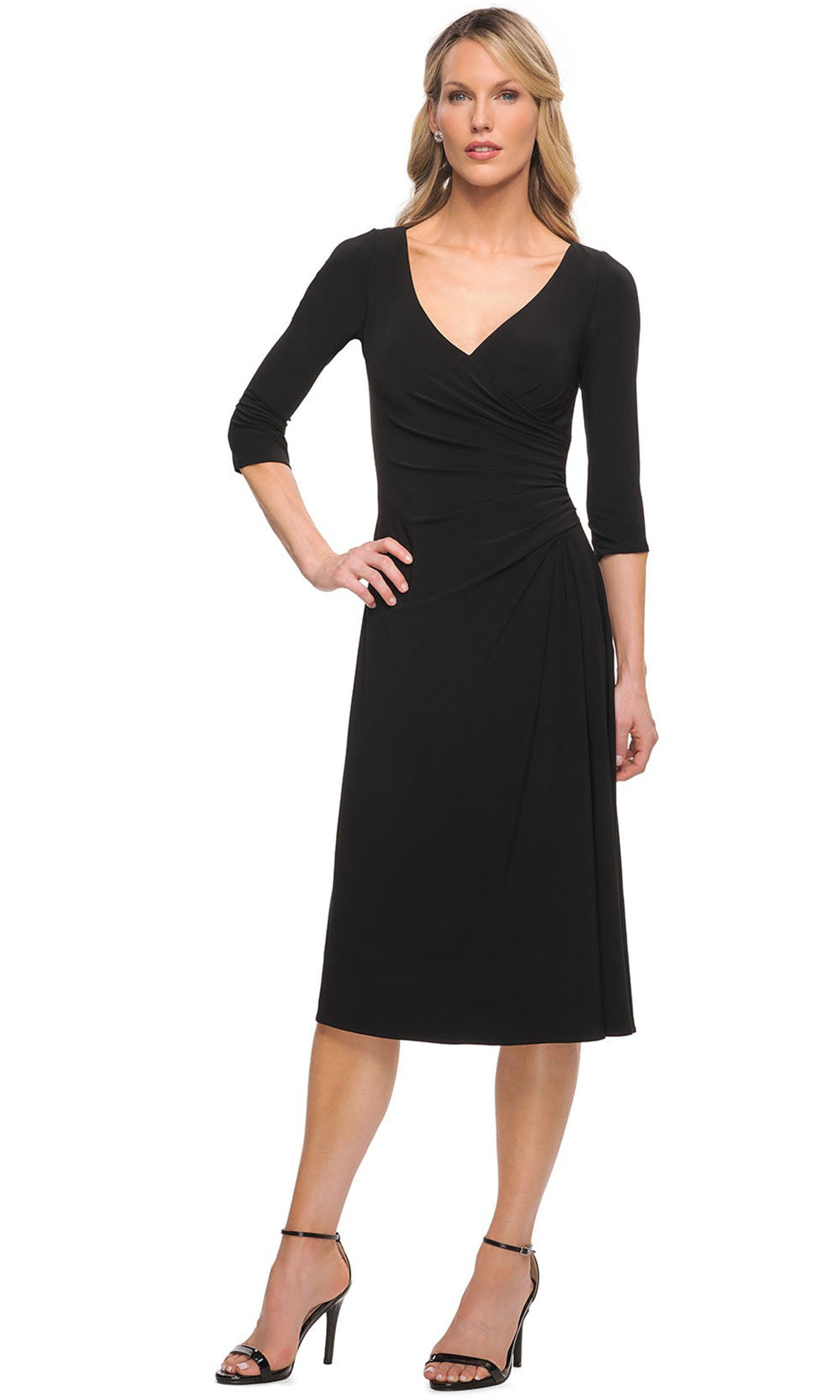 La Femme - 30069 Ruched A-Line Dress In Black