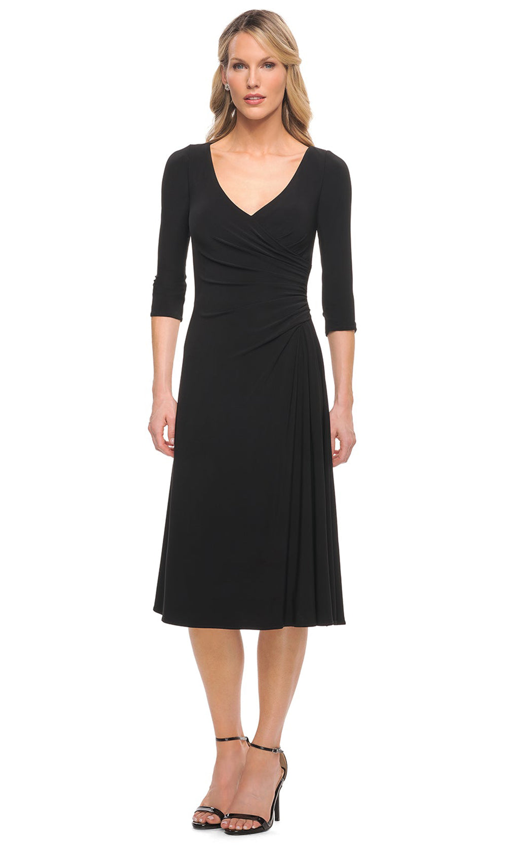 La Femme - 30069 Ruched A-Line Dress In Black