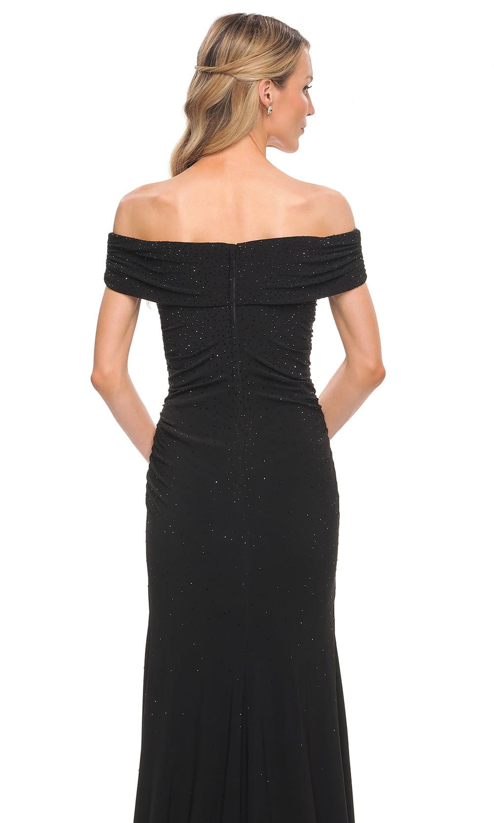 La Femme - 30117 Off Shoulder Soft Ruched Long Evening Gown In Black