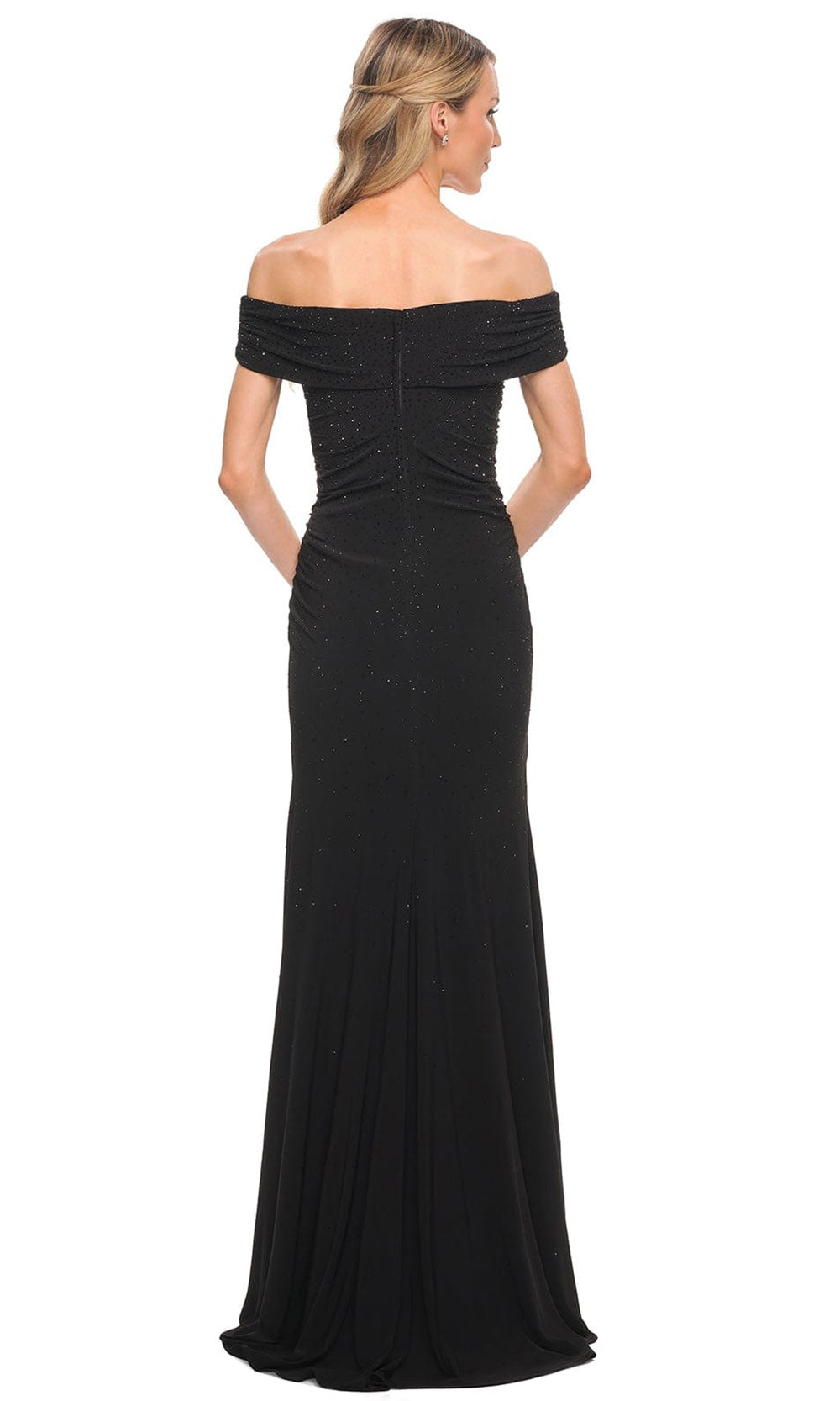 La Femme - 30117 Off Shoulder Soft Ruched Long Evening Gown In Black