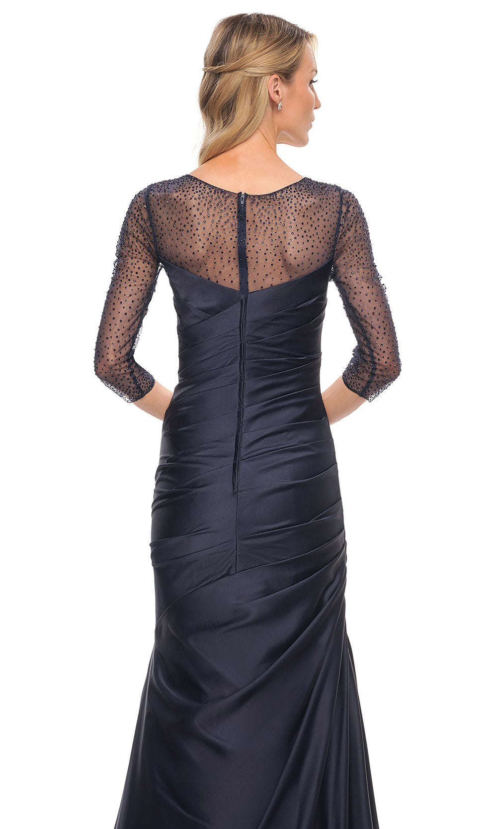 La Femme - 30138 Beaded Sheer Lace Mermaid Dress In Blue