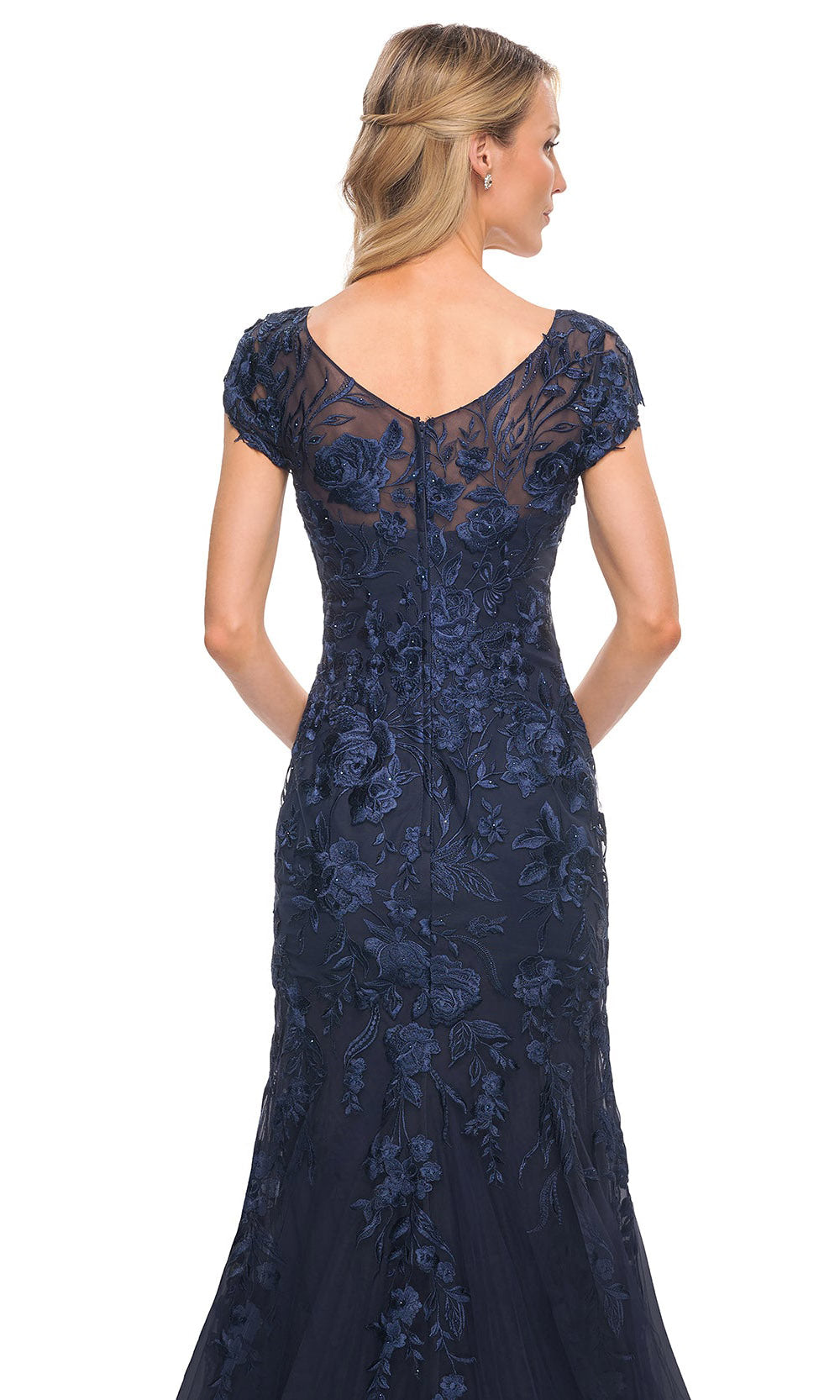 La Femme - 30269 Laced Cap Sleeved Mermaid Dress In Blue