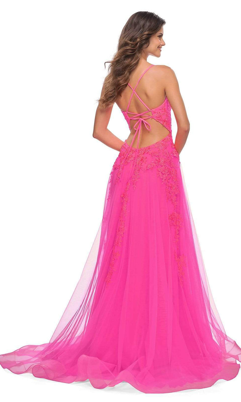 La Femme - 30303 Brocade Floral V Neck A-Line Gown In Pink