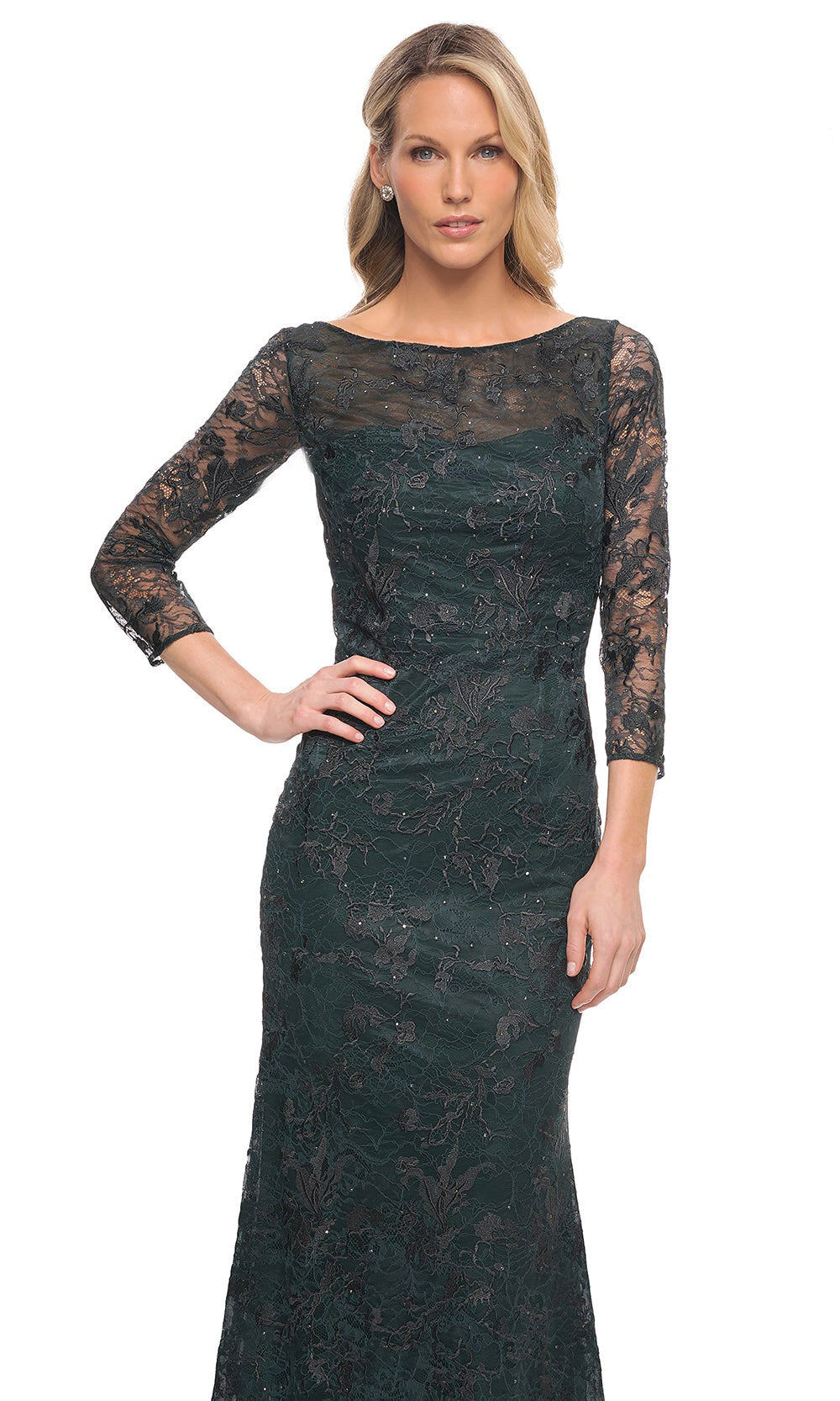 La Femme - 30317 Embroidered Sheer Lace Sheath Dress In Green