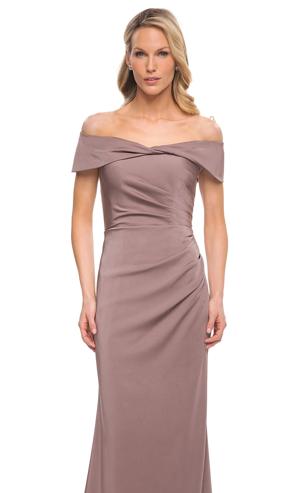 La Femme - 30397 Soft Ruched Satin Long Evening Dress In Brown