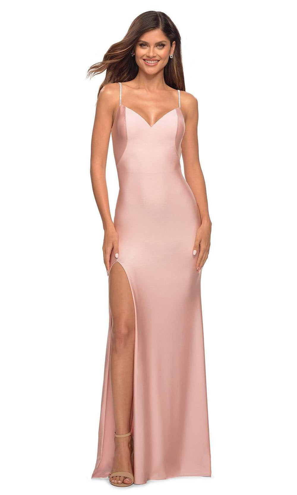 La Femme - 30435 Rhinestone Strap Sheath Gown In Mauve