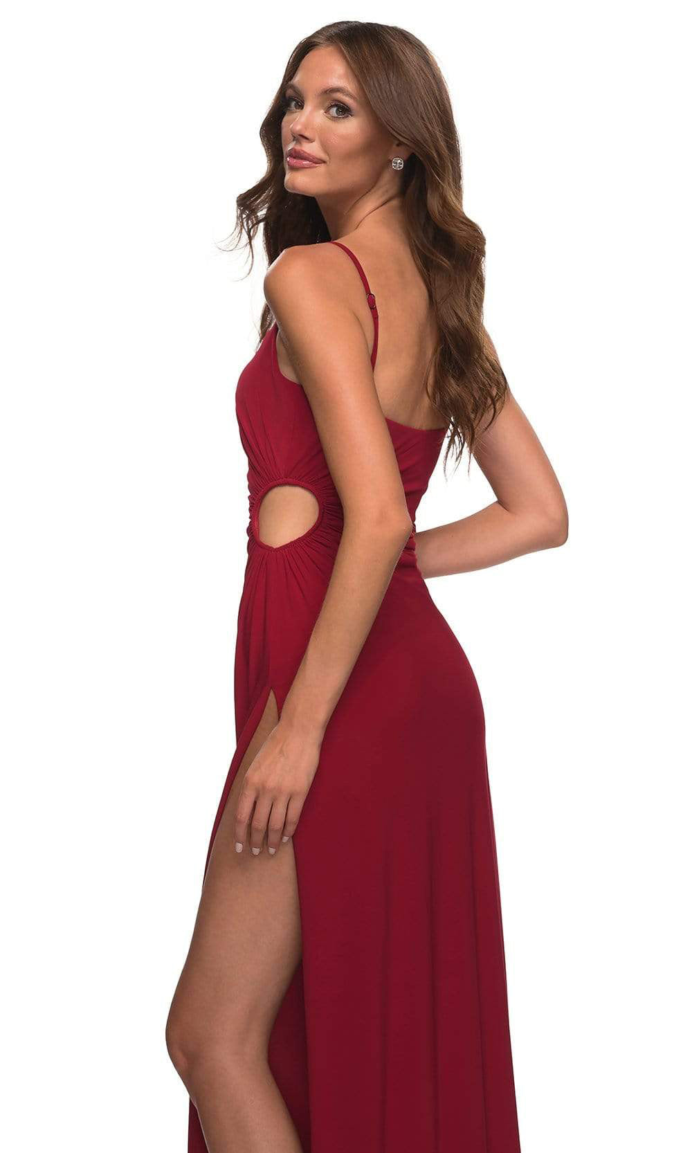 La Femme - 30439 Shirr-Cutout Ornate Gown In Red