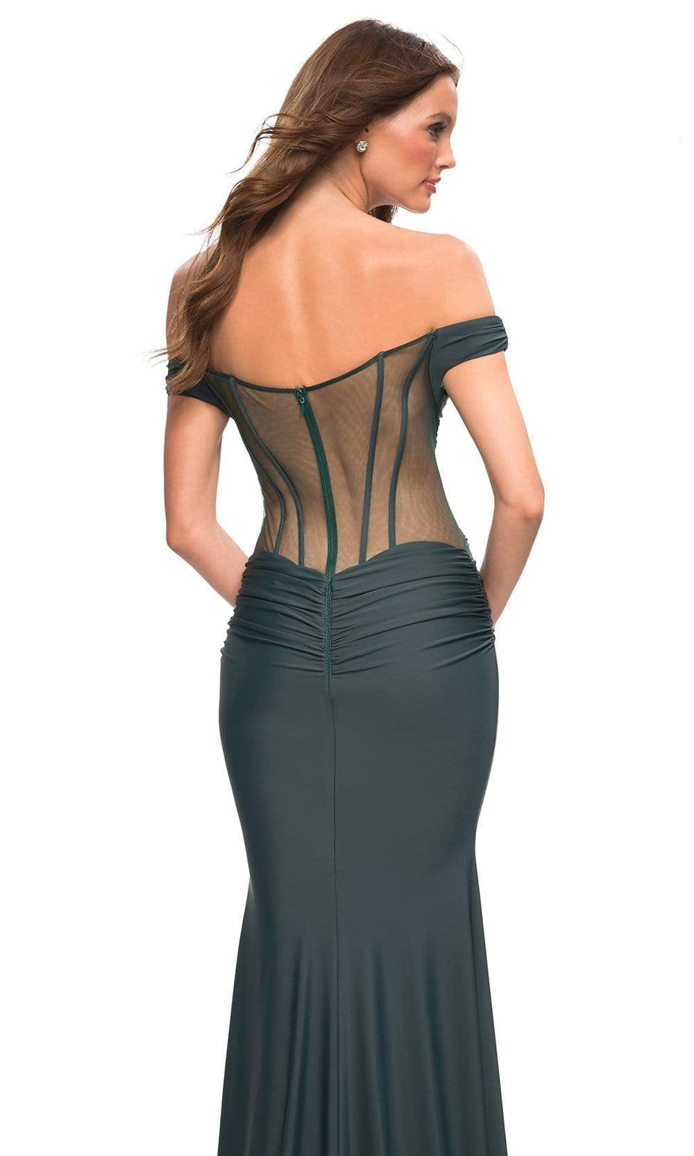 La Femme - 30449 Illusion Back Ruched Dress In Green