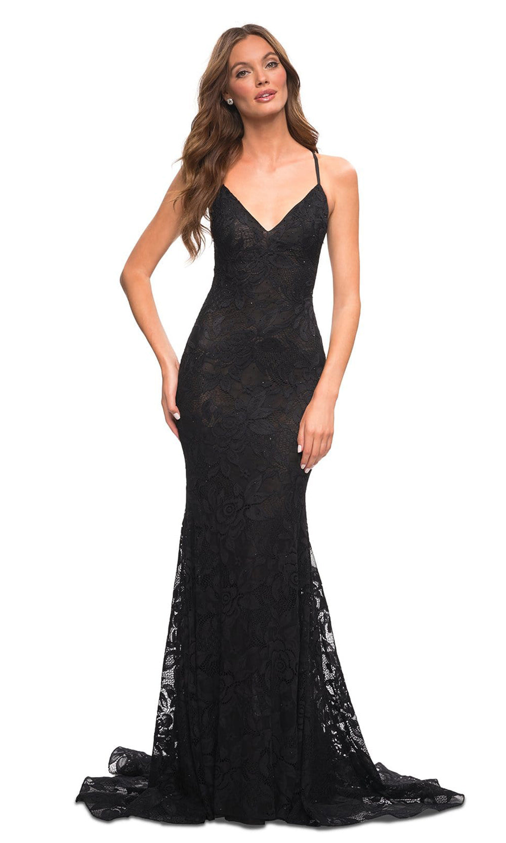 La Femme - 30511 Embroidered V-Neck Mermaid Gown In Black