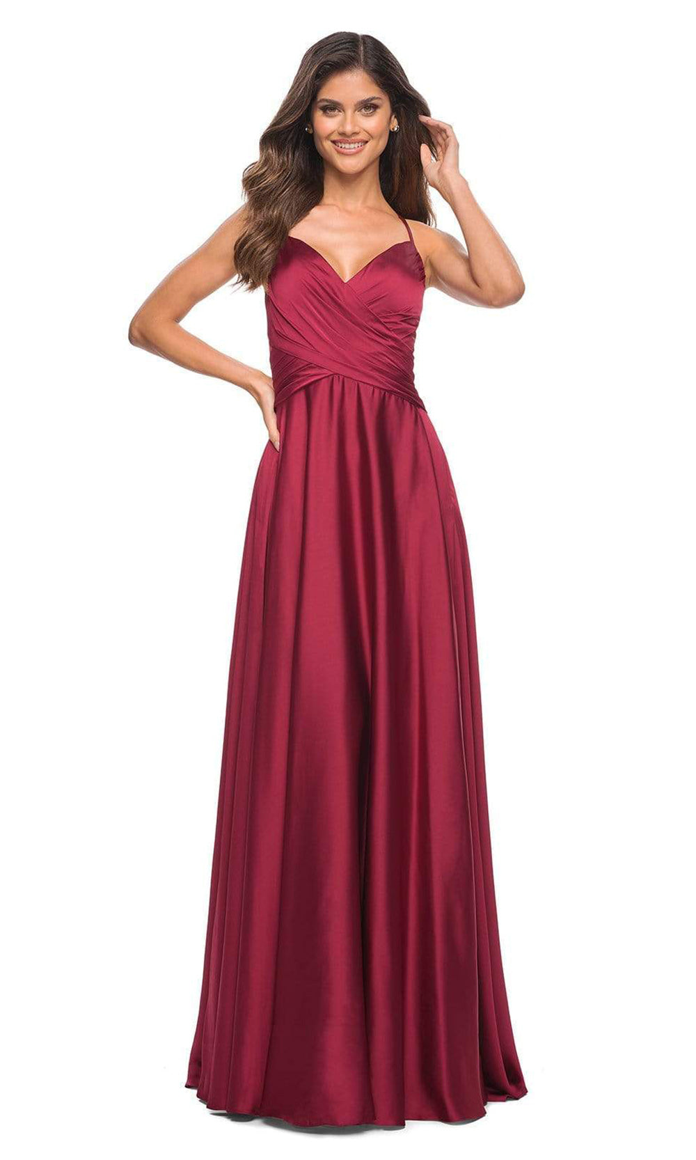 La Femme - 30512 Crisscross Ruched A-Line Gown In Red