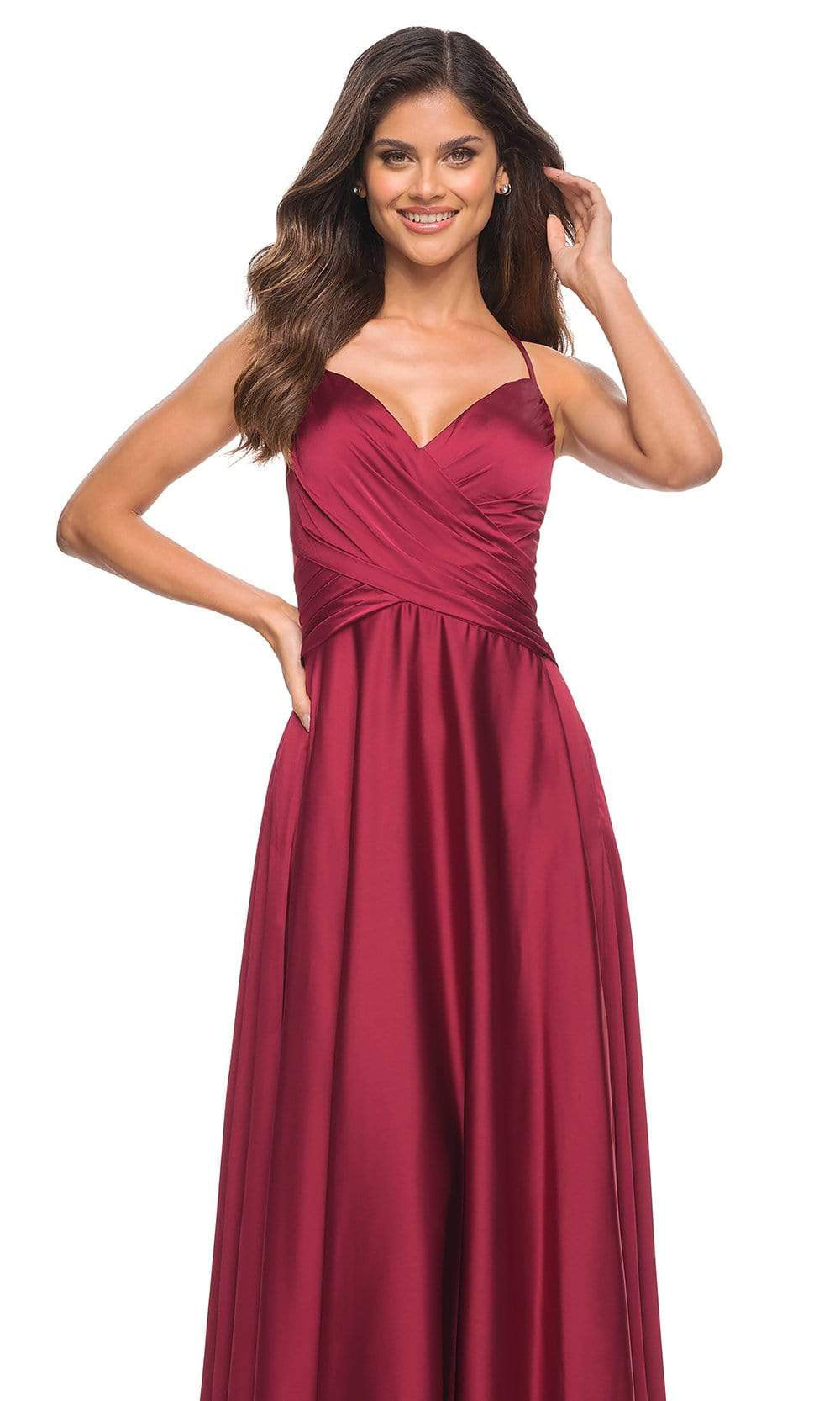 La Femme - 30512 Crisscross Ruched A-Line Gown In Red