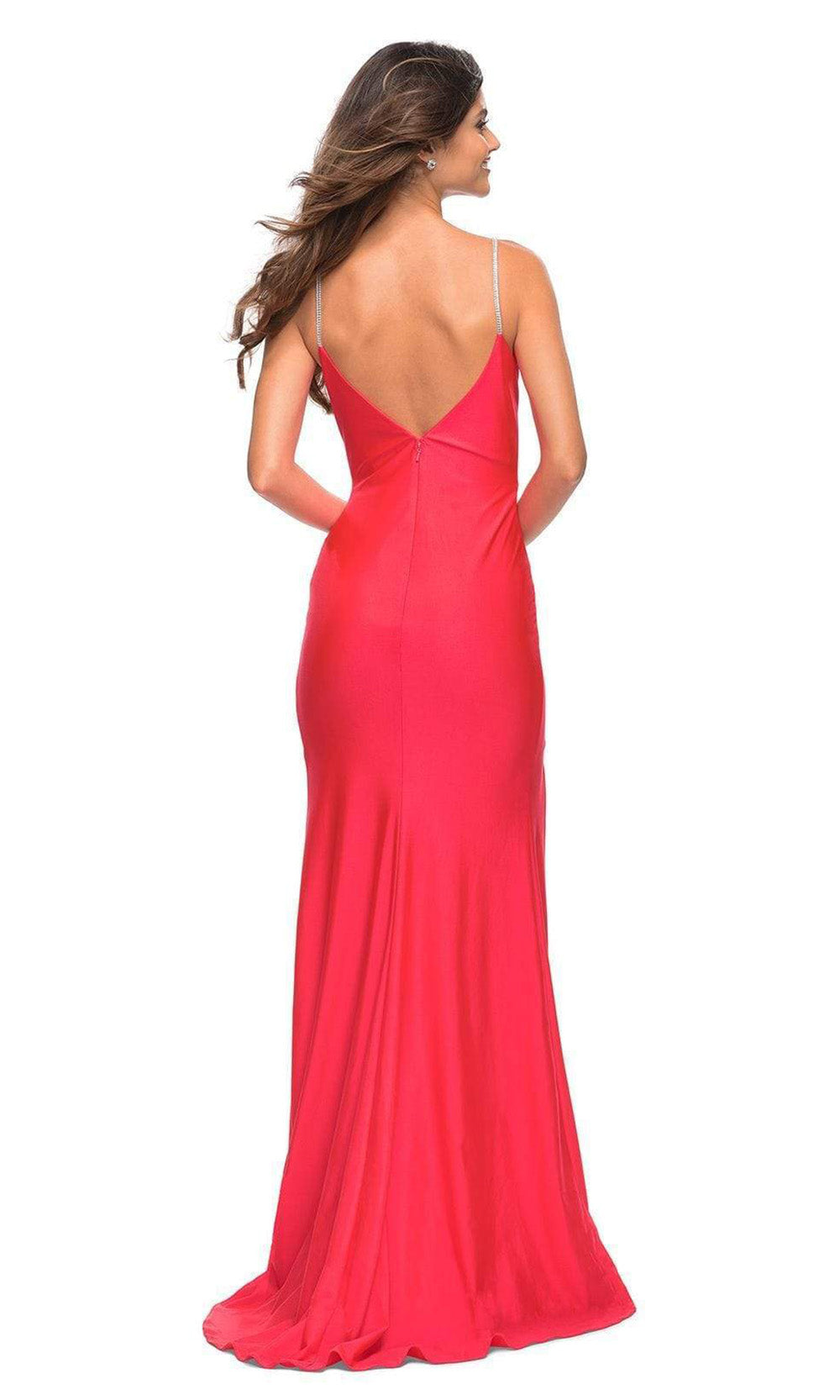 La Femme - 30602 Fitted V Neck And Back Slit Dress In Red