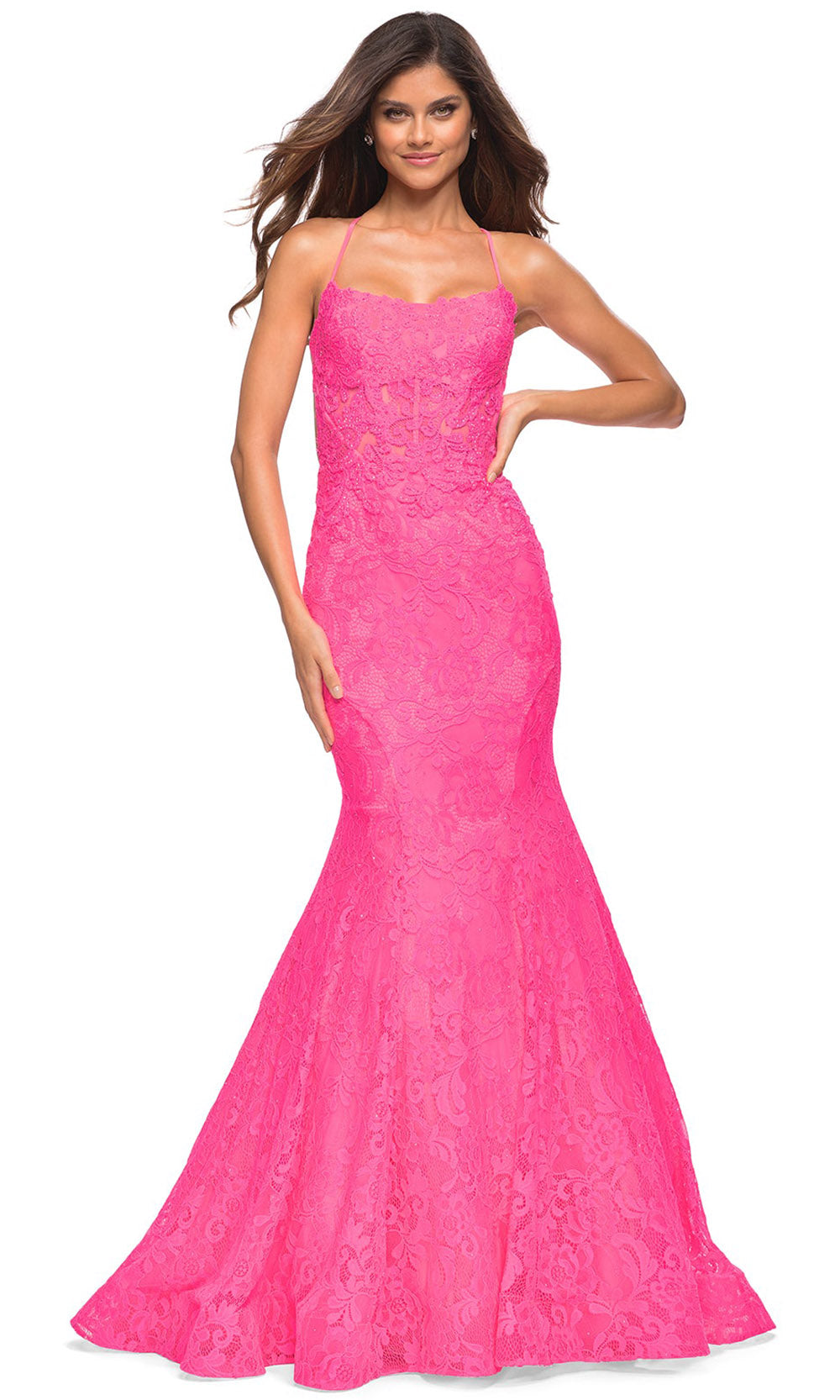 La Femme - 30605 Lace Square Evening Dress In Pink