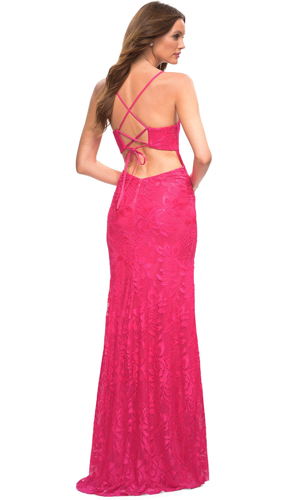 La Femme - 30686 Plunging V-Neck Floral Evening Dress In Pink