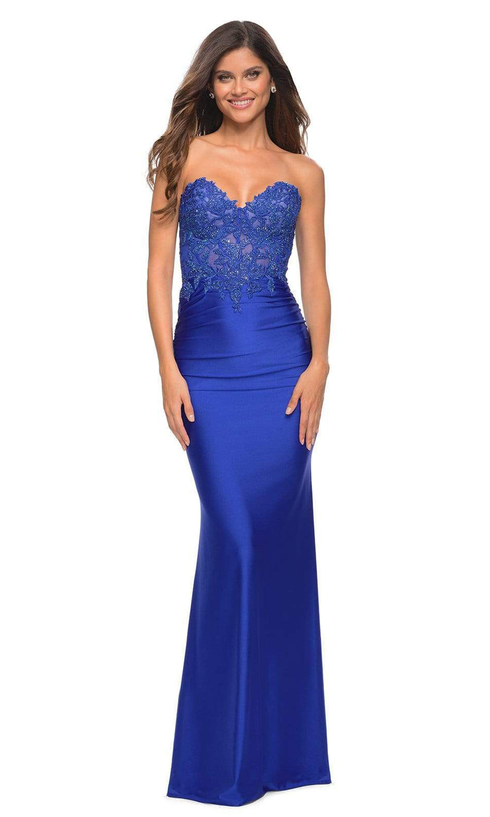 La Femme - 30720 Applique Luxe Jersey Gown In Blue