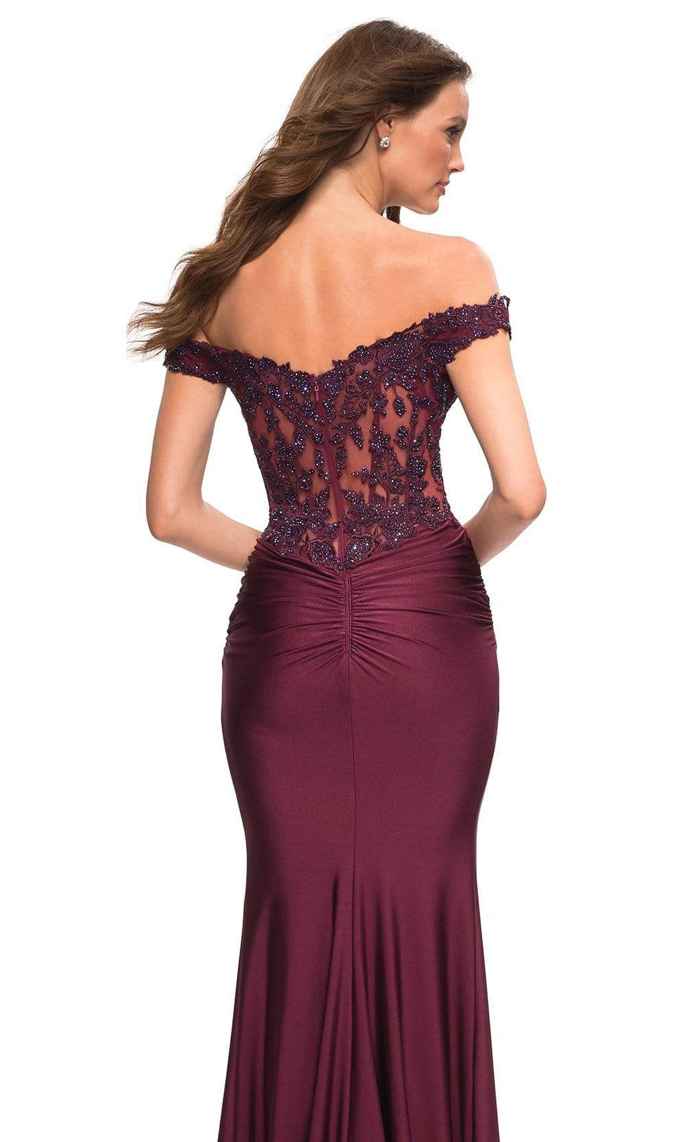 La Femme - 30741 Lace Off Shoulder Sheath Gown In Purple