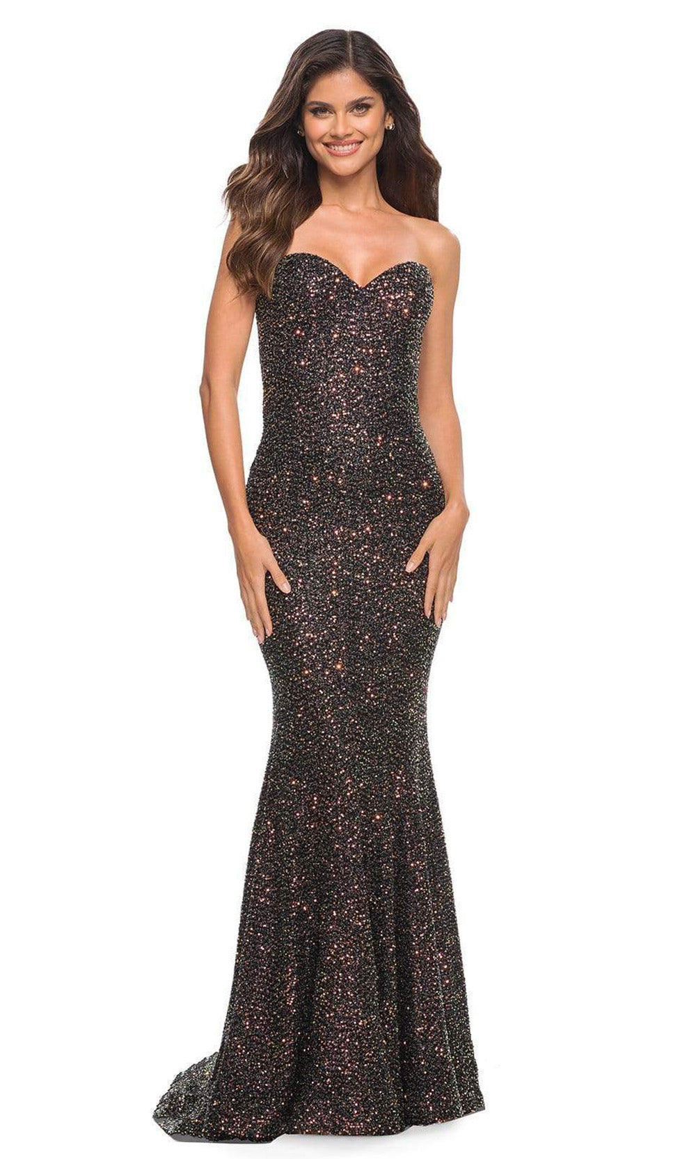 La Femme - 30762 Embellished Midnight Sweetheart Dress In Black and Multi