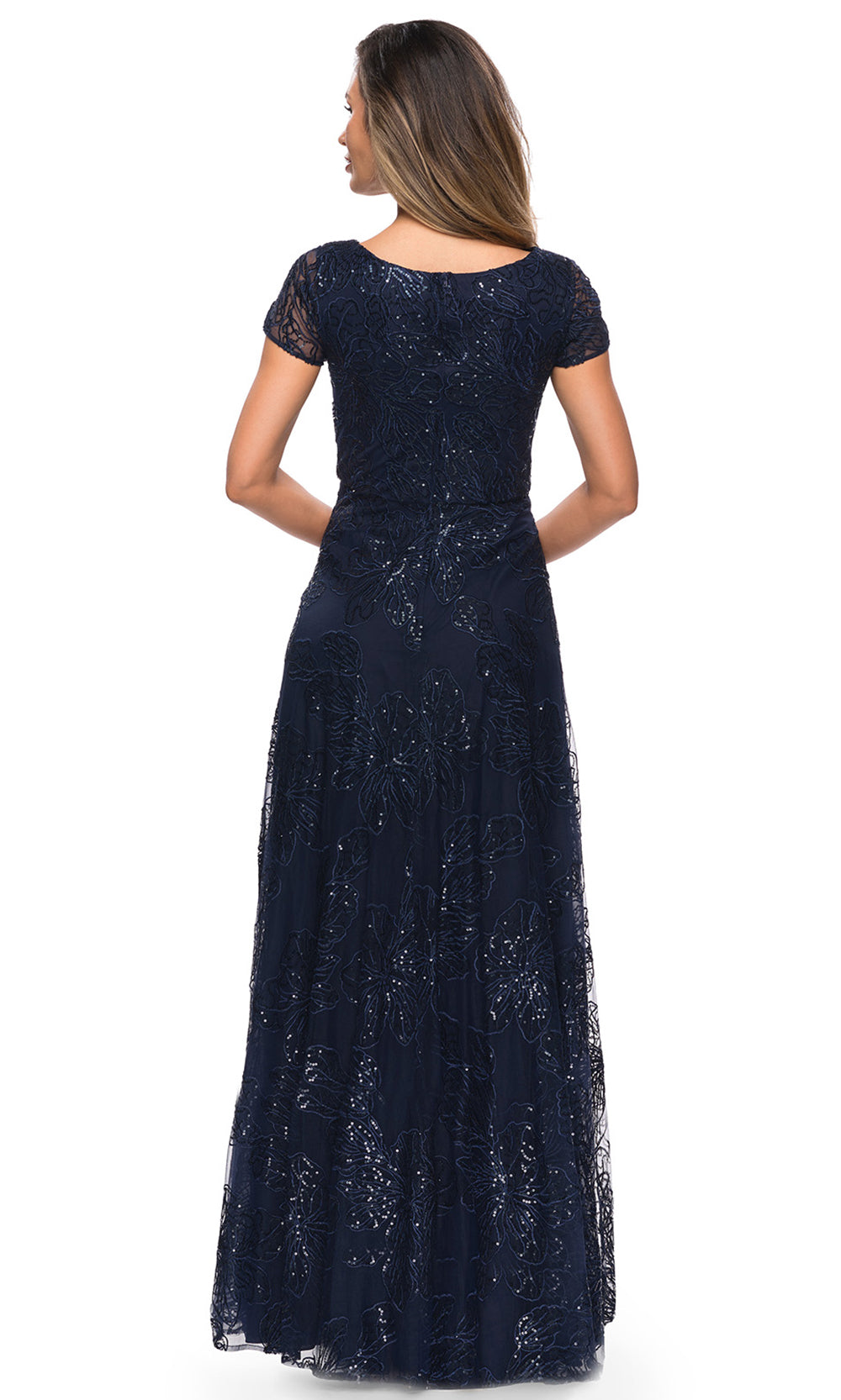 La Femme - 27837 Sequined Lace A-Line Gown In Blue