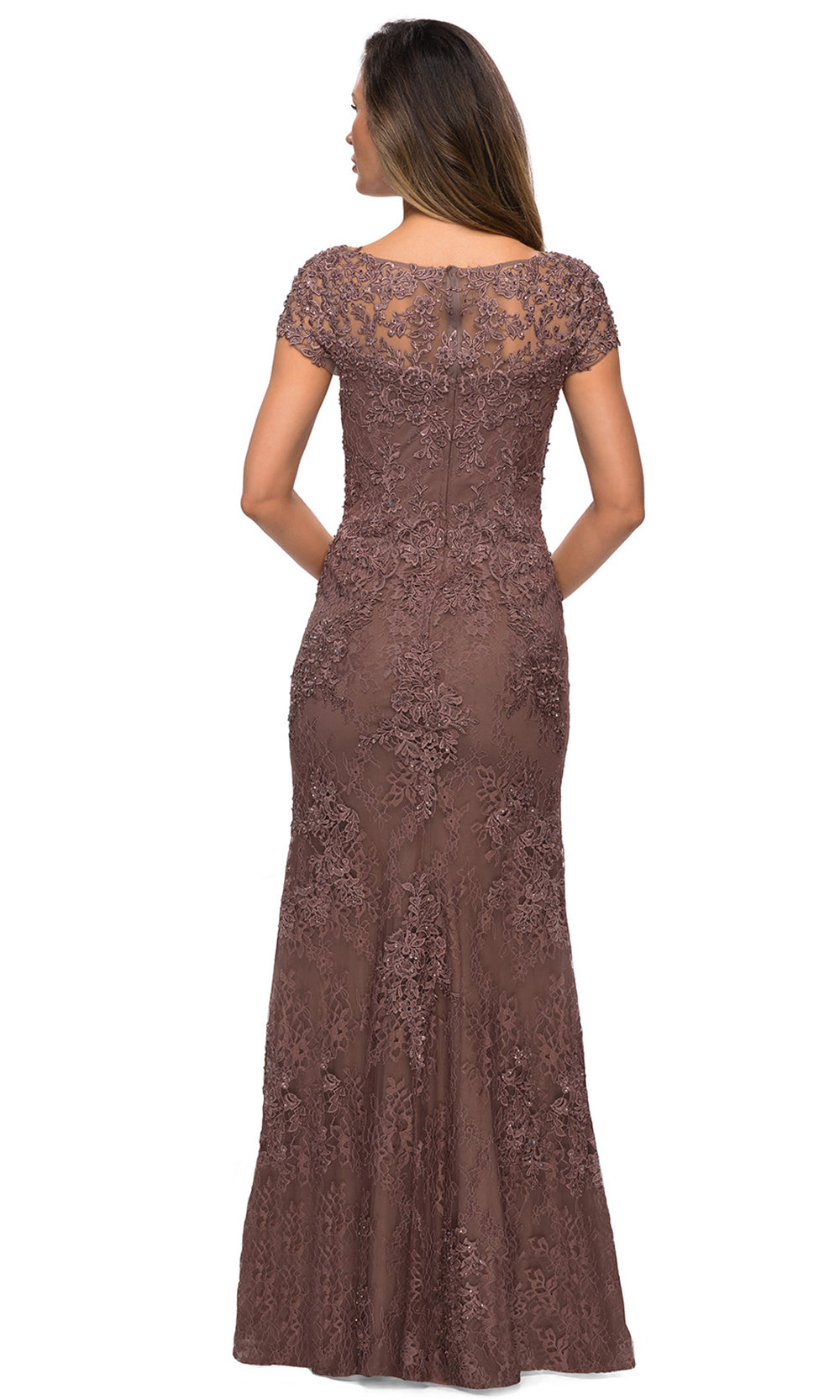 La Femme - 27856 Full Length Lace Fitted Dress In Brown