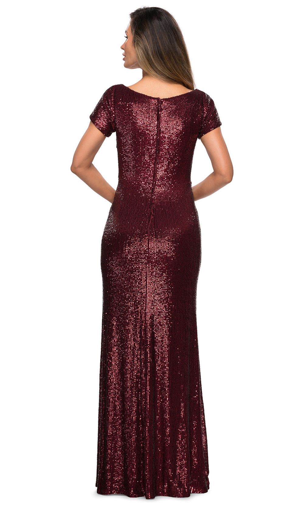 La Femme - 27916 Scoop Neck Full Sequin Sheath Gown In Red