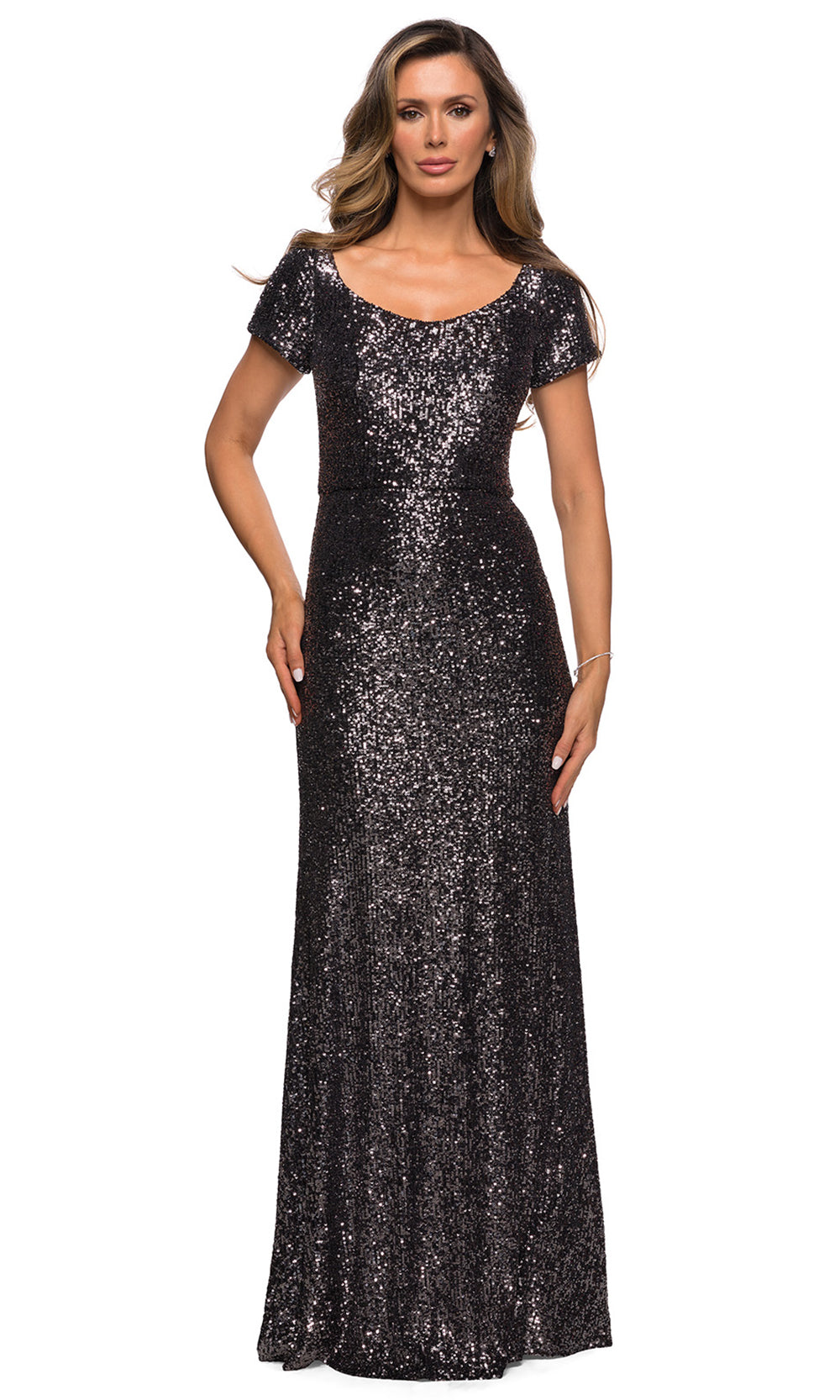 La Femme - 27916 Scoop Neck Full Sequin Sheath Gown In Black