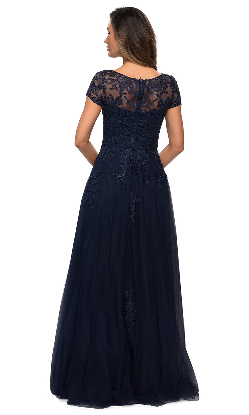 La Femme - 27920 Lace And Tulle A-Line Dress In Blue