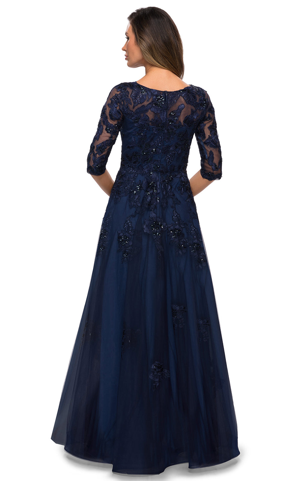La Femme - 27922 Embellished Tulle A-Line Gown In Blue