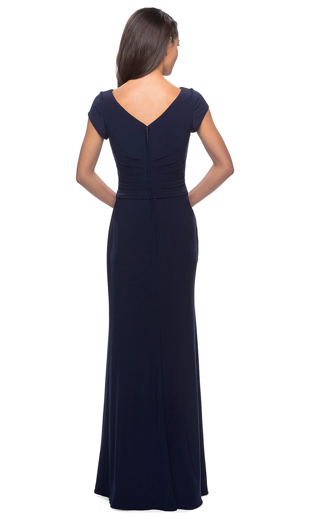 La Femme - 28026 Cap Sleeve Jersey Long Formal Dress In Blue