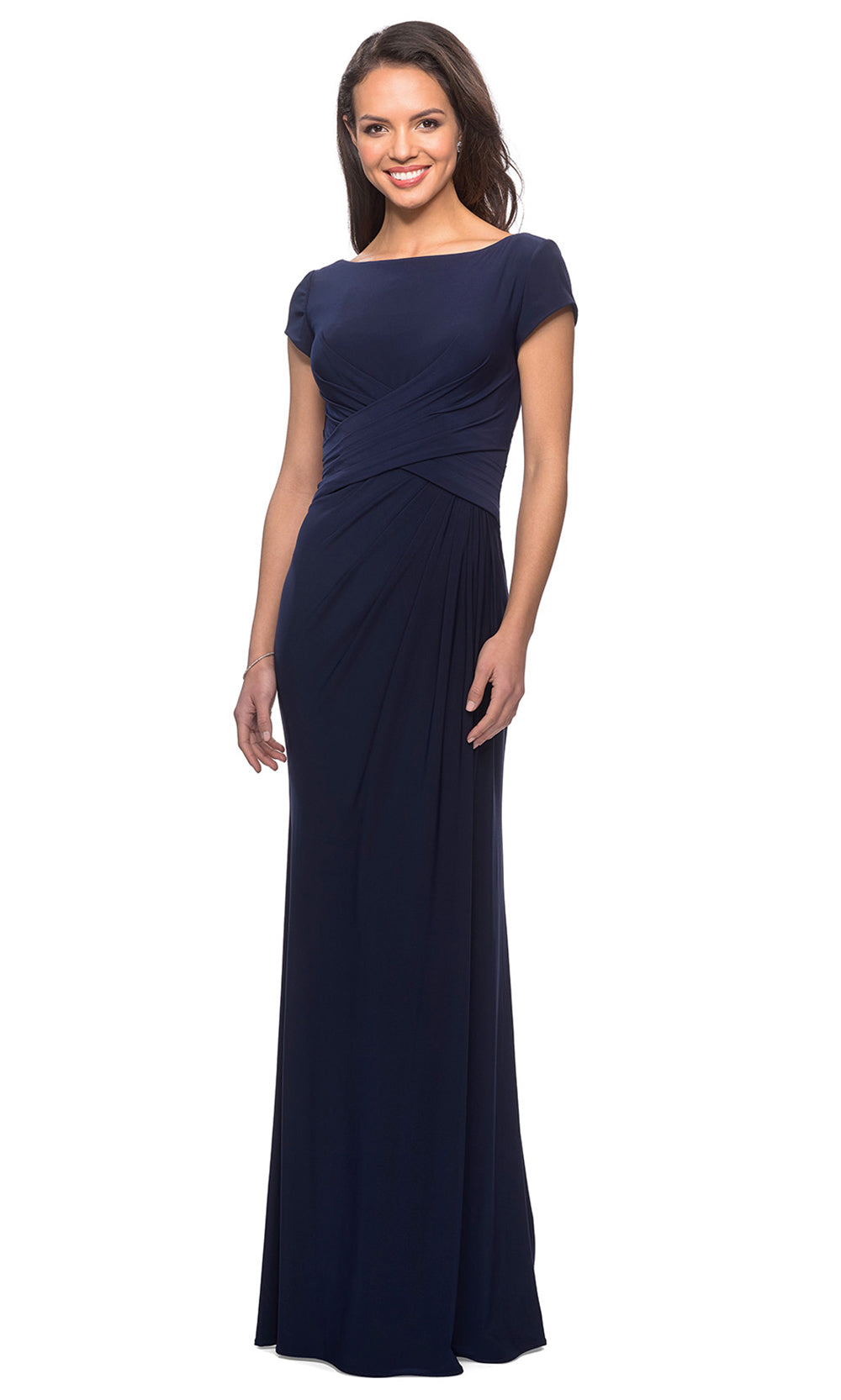 La Femme - 28026 Cap Sleeve Jersey Long Formal Dress In Blue