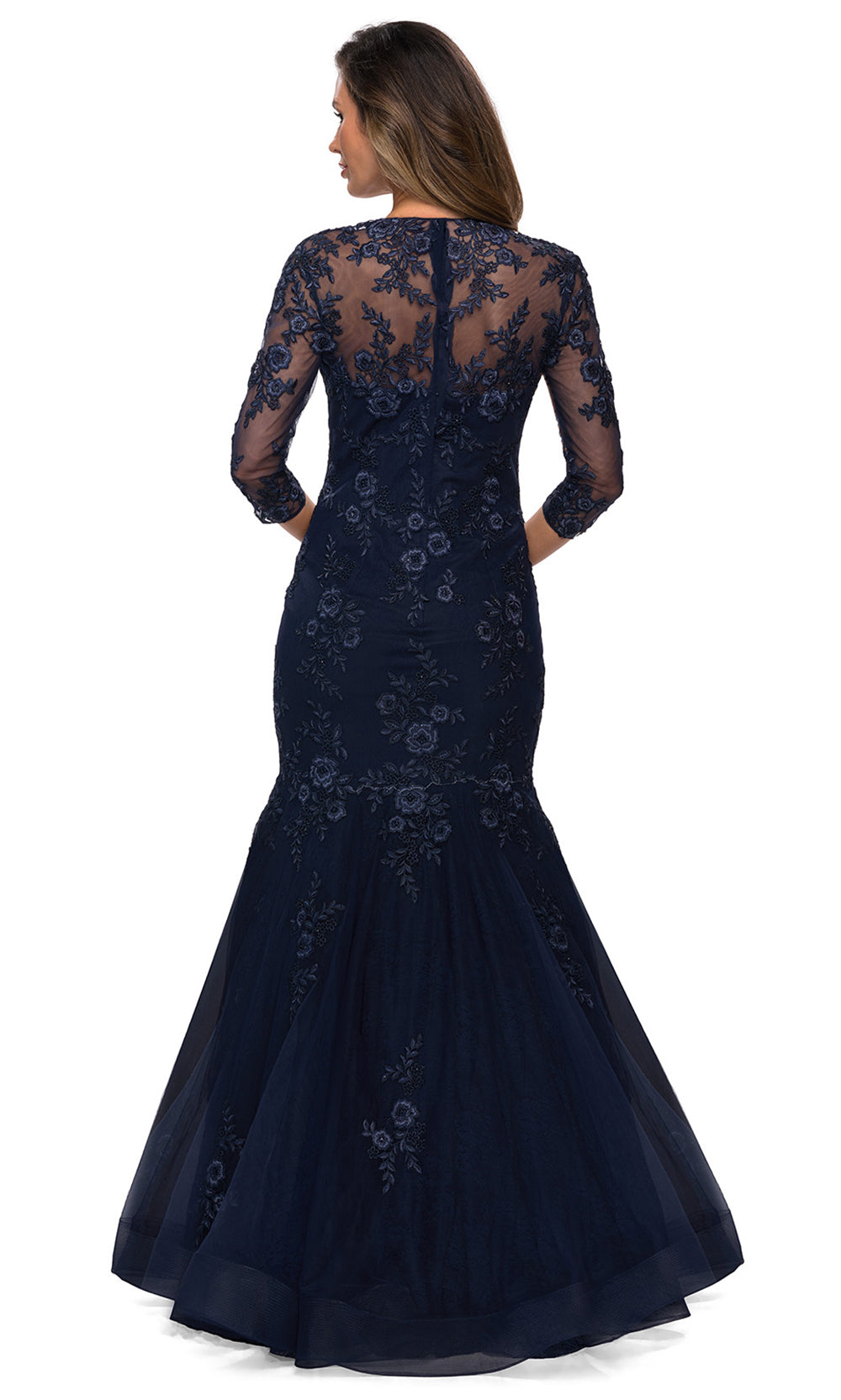 La Femme - 28033 Square Neckline Lace Embroidery Mermaid Formal Dress In Blue