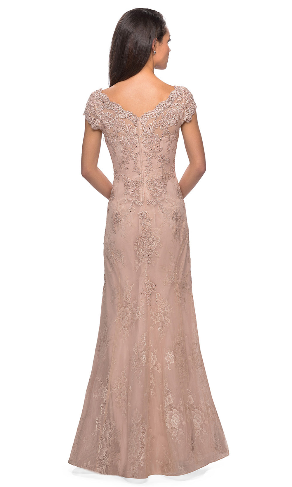 La Femme - 28099 Crystal Beaded Lace Trumpet Formal Dress In Pink