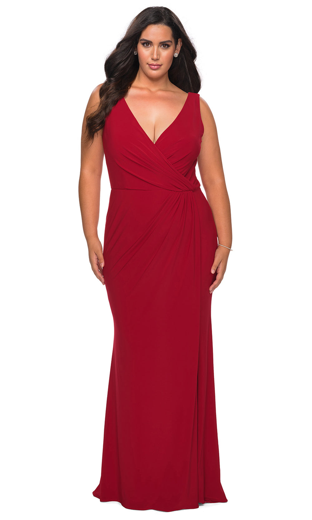 La Femme - 28882 Sleeveless V Neckline High Slit Long Evening Dress In Red