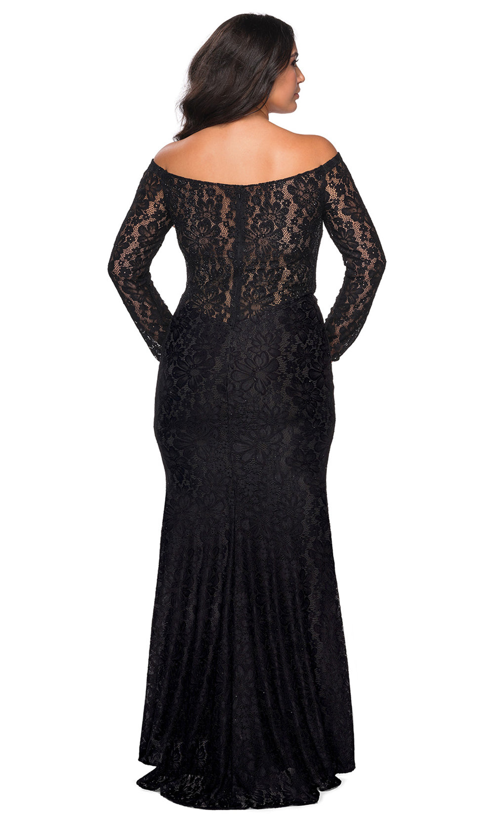 La Femme - 28945 Lace Off Shoulder Trumpet Dress In Black