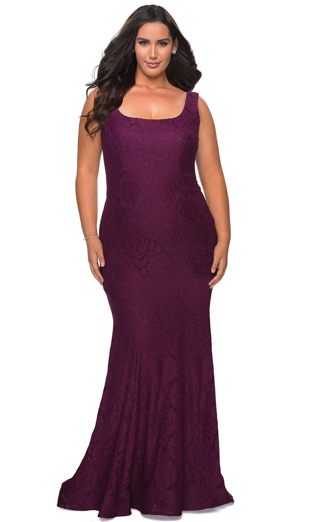 La Femme - 28948 Lace Square Neck Trumpet Dress In Purple