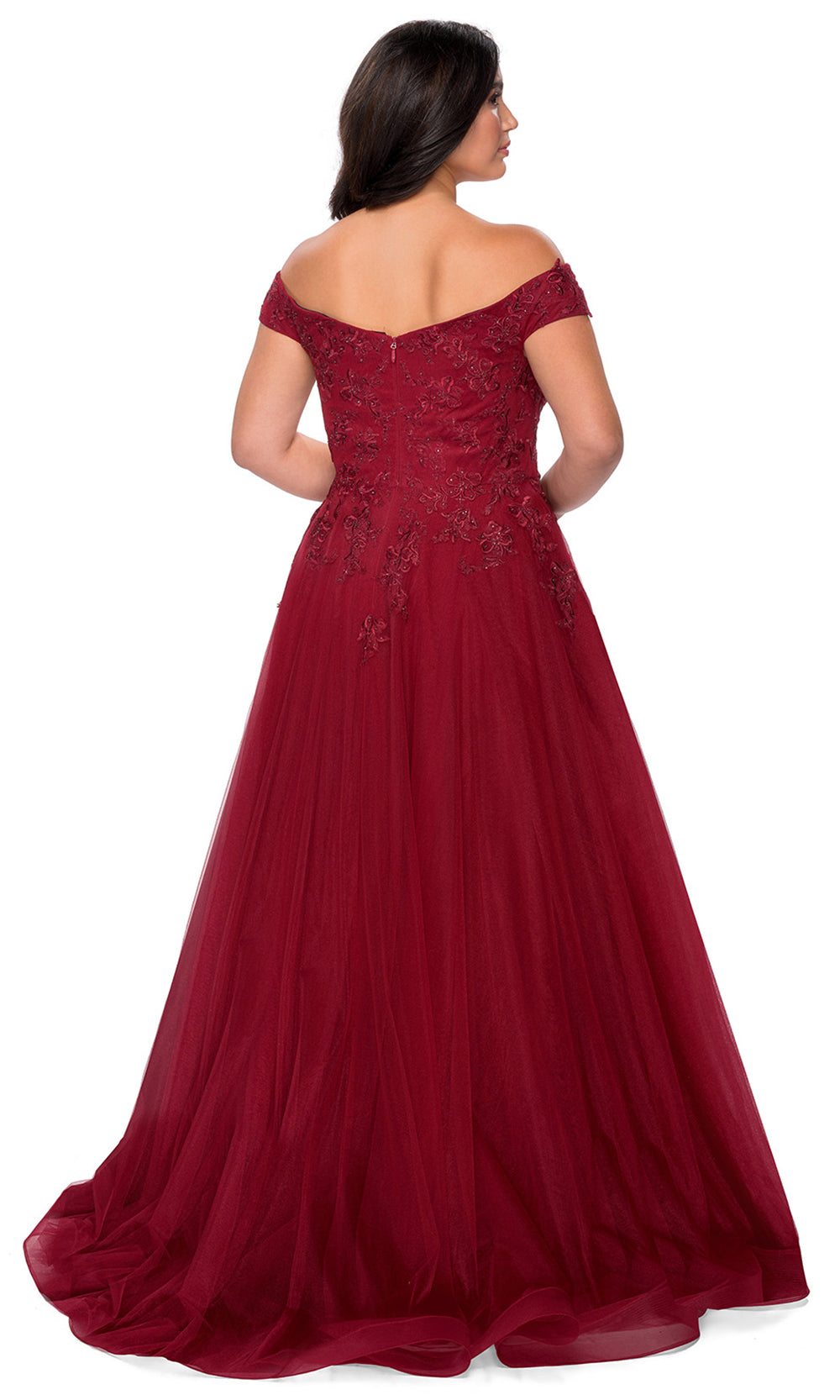 La Femme - 28950 Embroidered Off Shoulder Tulle Gown In Red