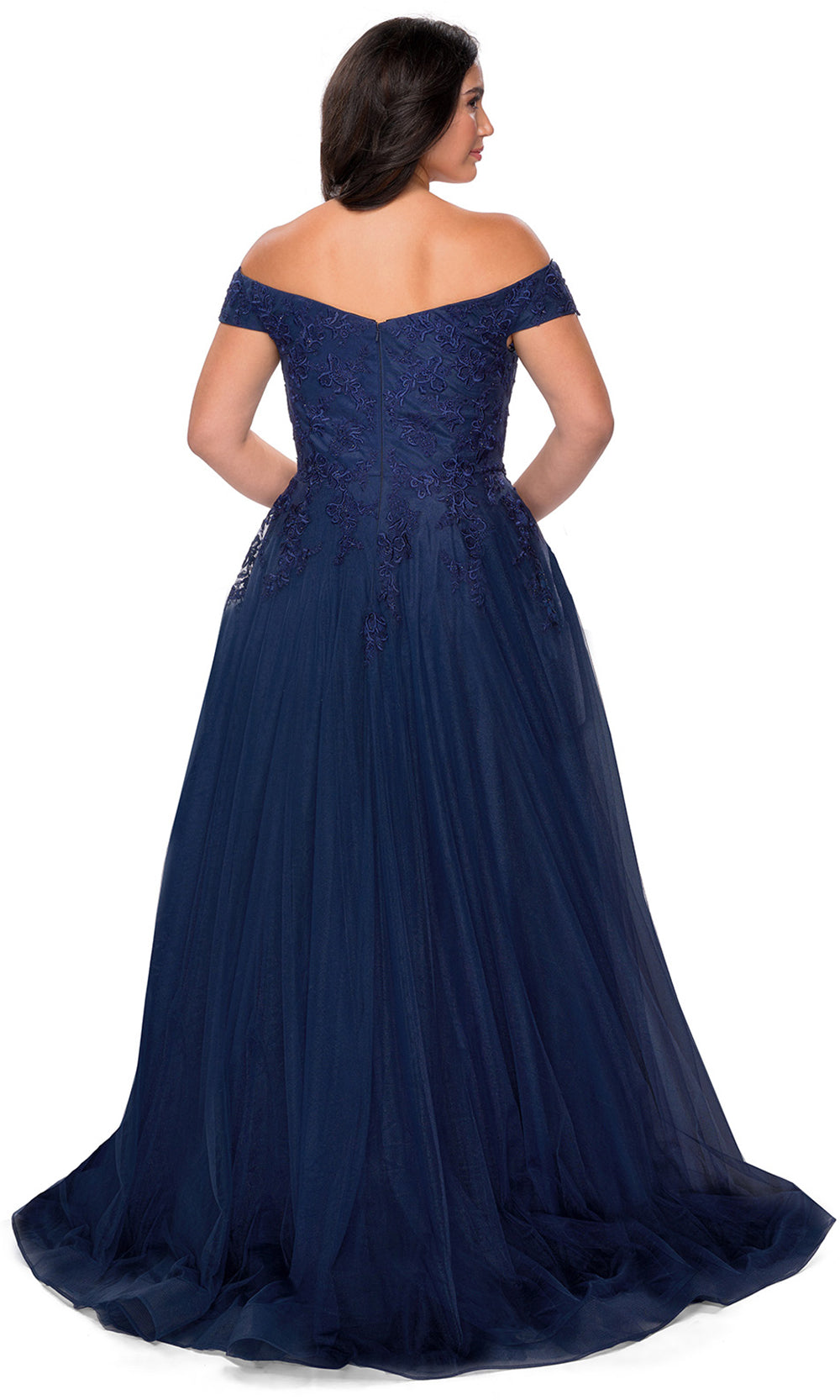 La Femme - 28950 Embroidered Off Shoulder Tulle Gown In Blue
