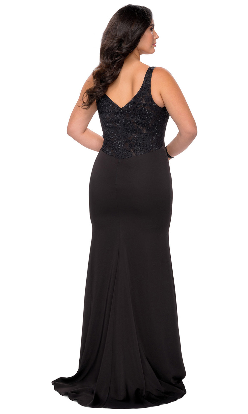La Femme - 28964 V Neck Trumpet Evening Gown In Black