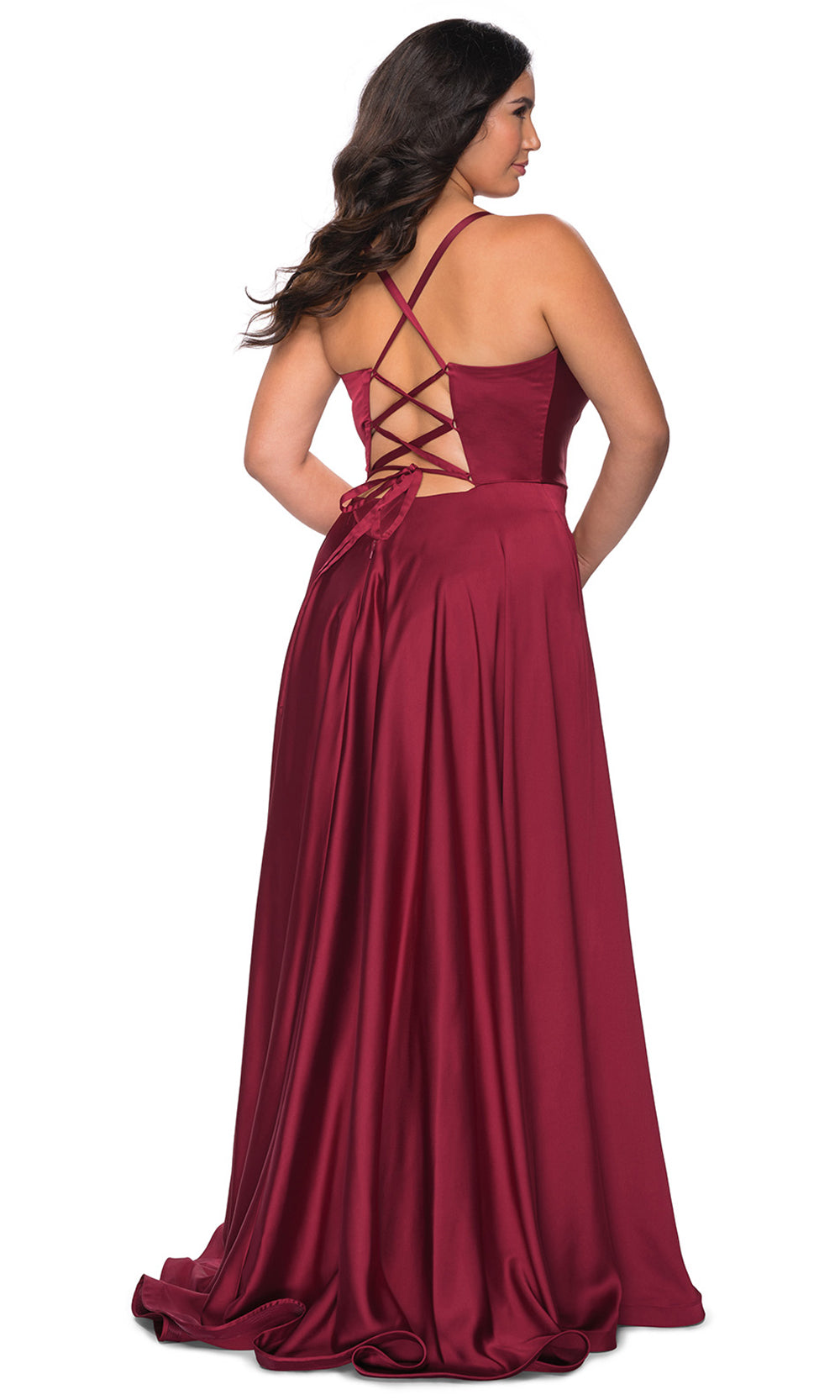 La Femme - 29033 Plunging V Neck A-Line Dress In Red