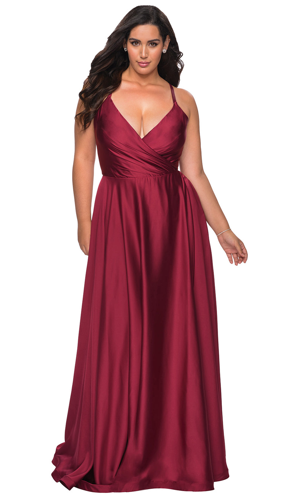 La Femme - 29033 Plunging V Neck A-Line Dress In Red