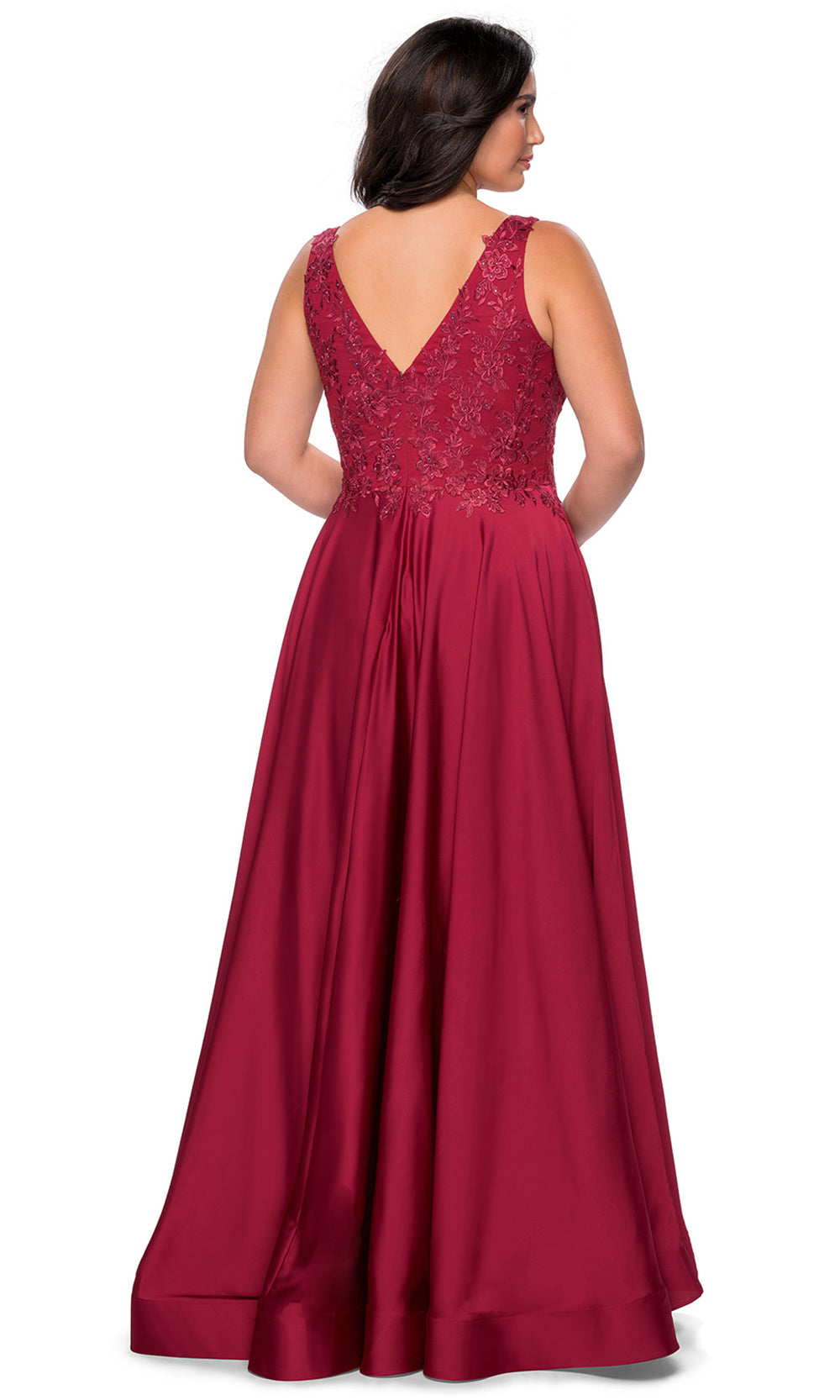 La Femme - 29039 Beaded Lace Satin A-Line Gown In Red