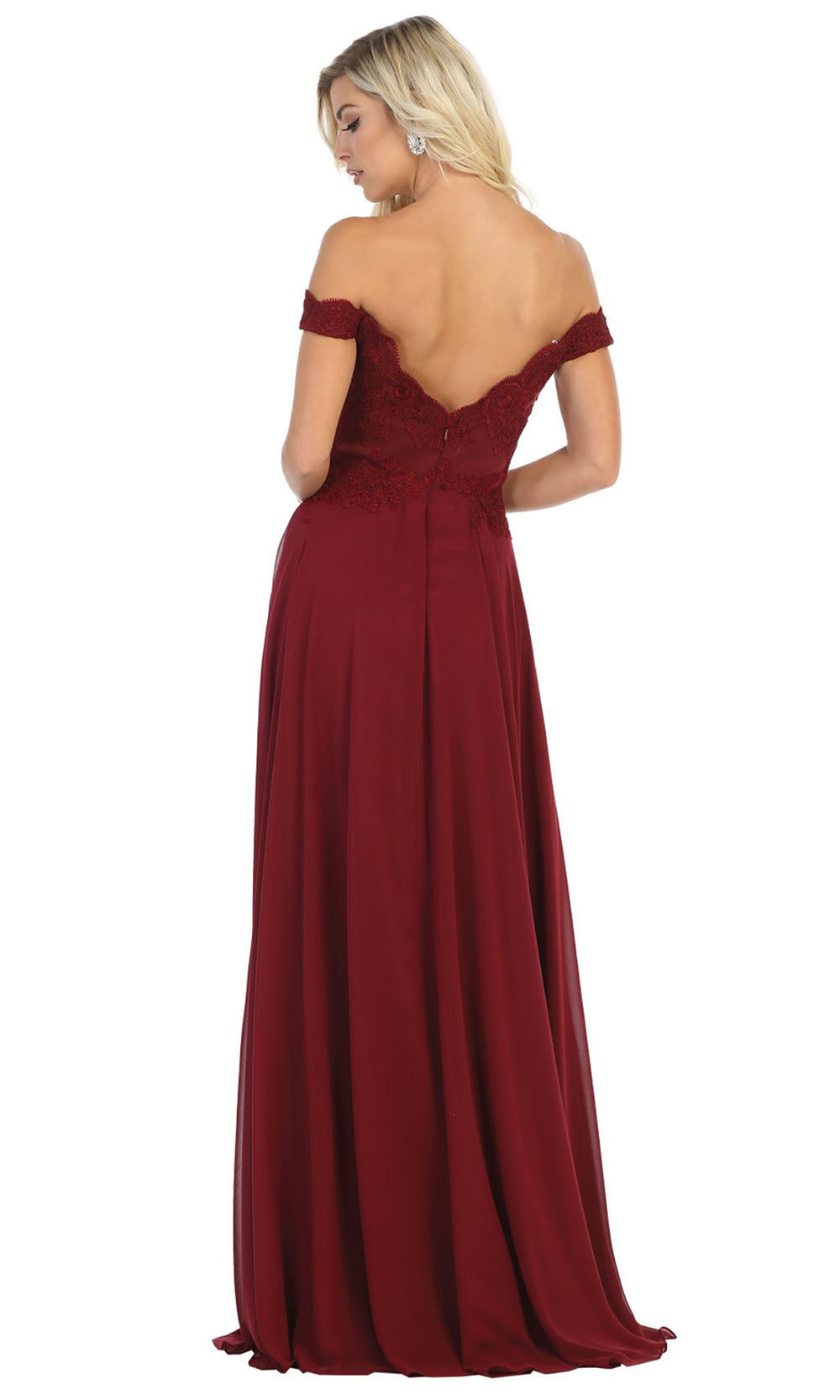 May Queen - MQ1644B Embroidered Off Shoulder A-Line Dress In Red