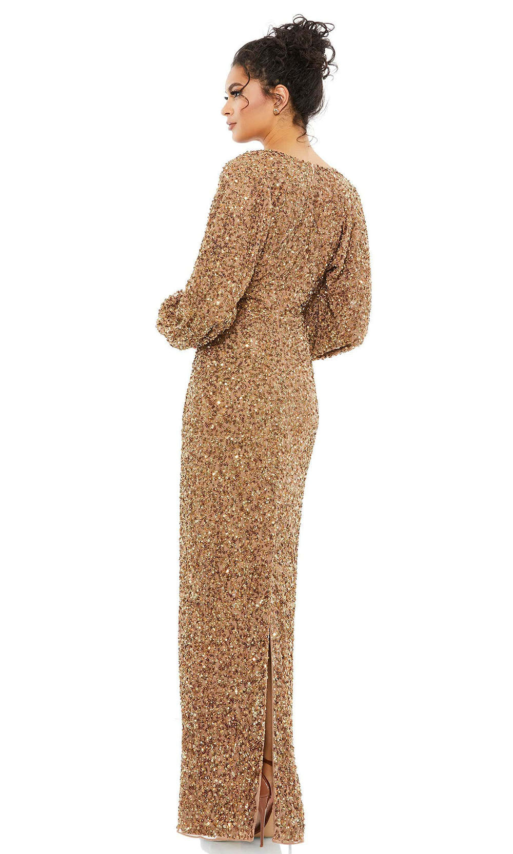 Mac Duggal - 10791 Sequined Sheath Gown In Brown