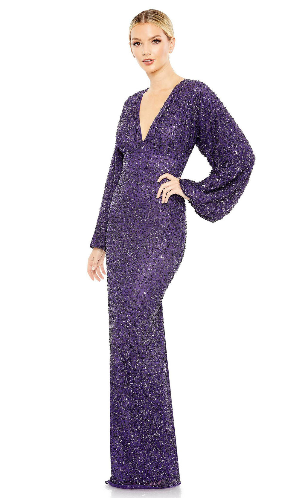 Mac Duggal - 10791 Sequined Sheath Gown In Purple