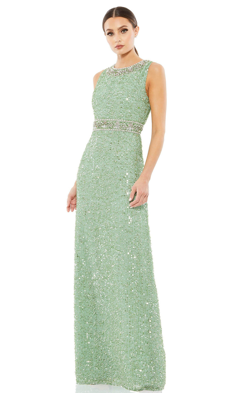 Mac Duggal - 10839 Beaded Jewel Neck Gown In Green