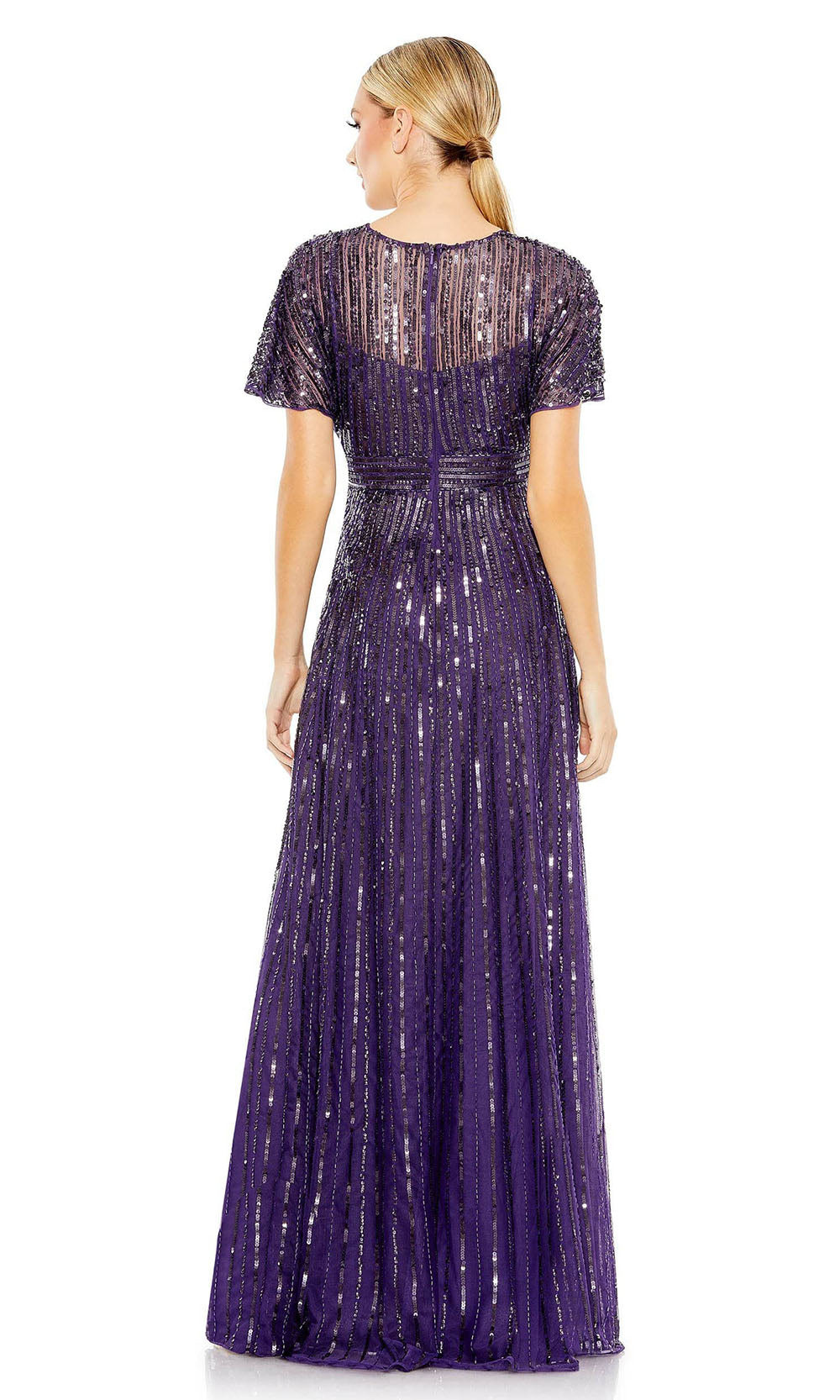 Mac Duggal - 10868 Short Sleeve Sequin Dress In Purple
